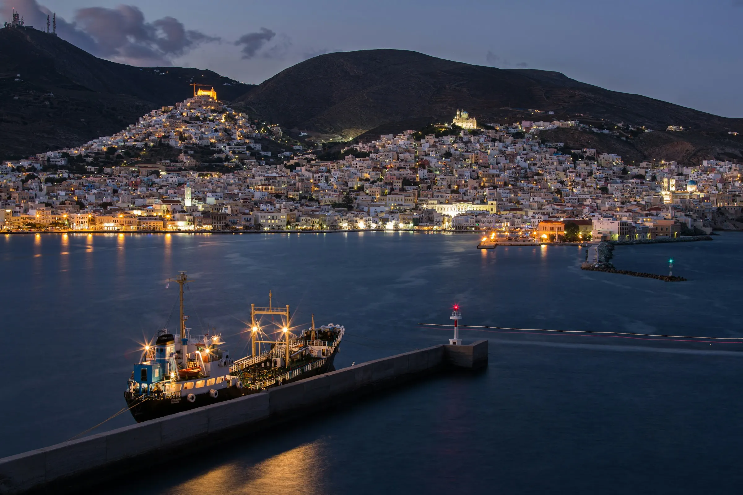 Ermoupoli harbour at dusk, Syros